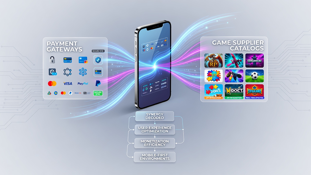 Integrated mobile interface showing payment options alongside game supplier selections